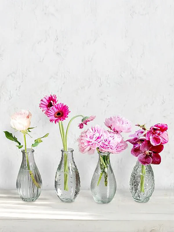 Textured Glass Bud Vase Set – 5.4" Assorted Styles (Set of 4) - Image 2